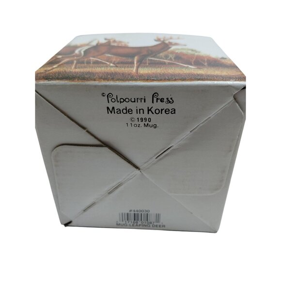 Vintage NOB 1990 Potpourri Press Leaping Deer Mug 11 Oz Green & White Ceramic - Picture 4 of 9